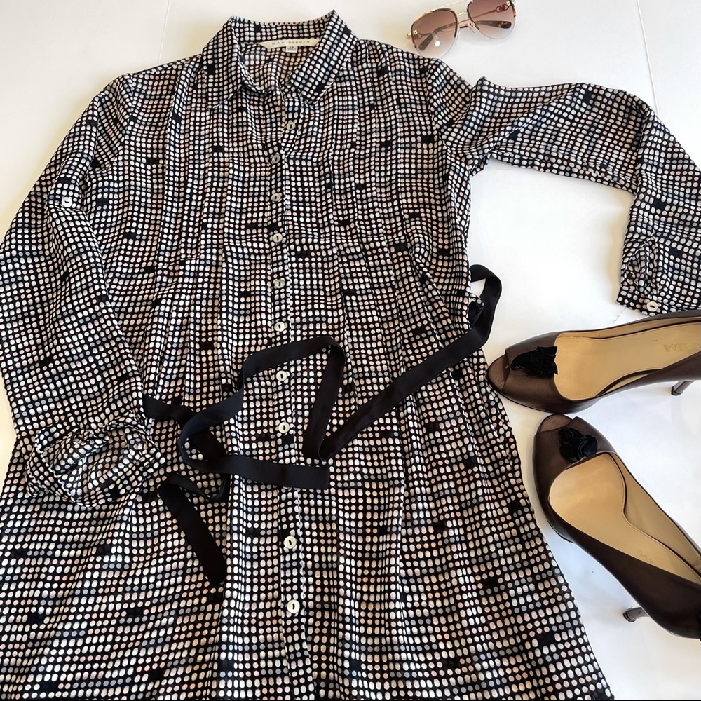 MAX STUDIO BLACK POLKA DOT SHEER SHIRT DRESS SZ XS